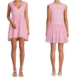 ATM Pink White Stripe Sleeveless Mini Dress NEW Medium V-Neck Summer Beach Pool